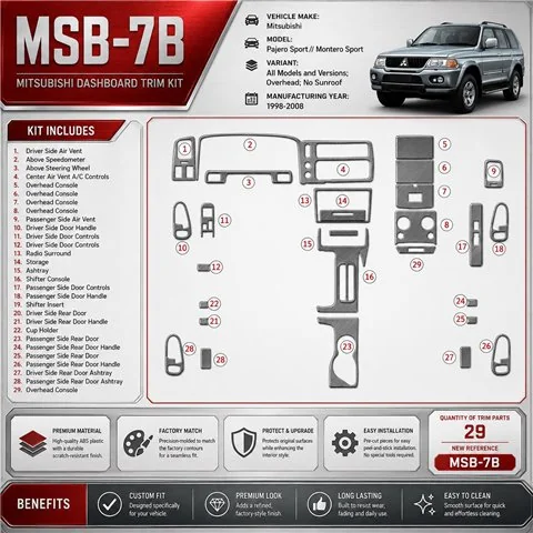 Mitsubishi Pajero Sport/Montero Sport 1998-2008 3D Cockpit Dekor Interieurleisten Set 29-teilig