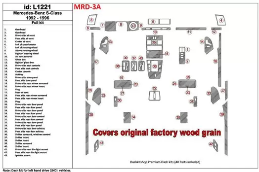 Mercedes Benz S Class W140 1992-1996 Voll Satz, Cover All OEM Wood Kit BD innenausstattung armaturendekor cockpit dekor - 1- Coc Mercedes Benz S Class W140 1992-1996 Voll Satz, Cover All OEM Wood Kit BD innenausstattung armaturendekor cockpit dekor - 1- Coc