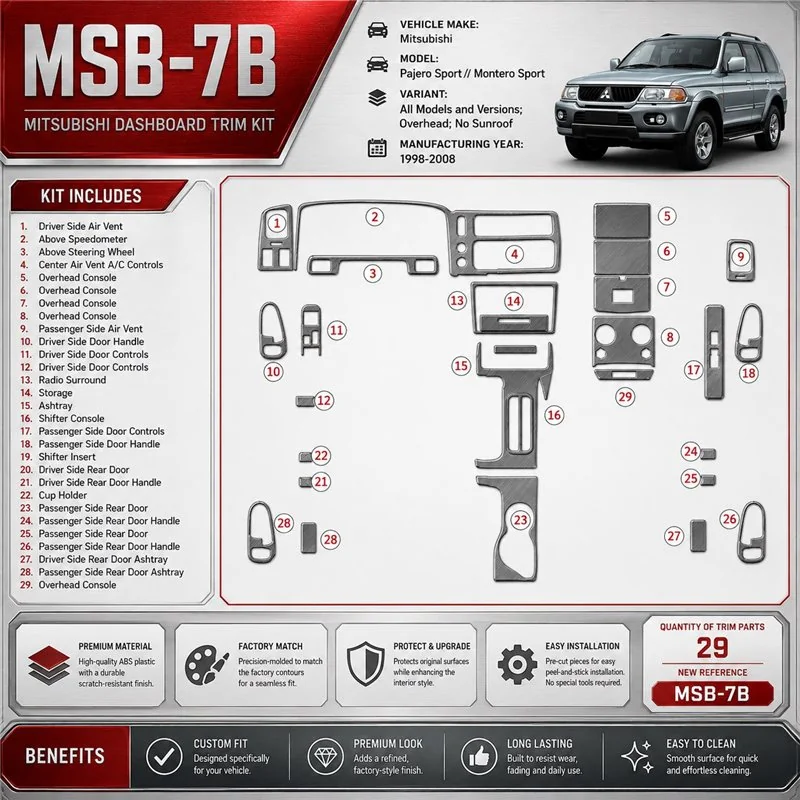 Mitsubishi Pajero Sport/Montero Sport 1998-2008 3D Cockpit Dekor Interieurleisten Set 29-teilig