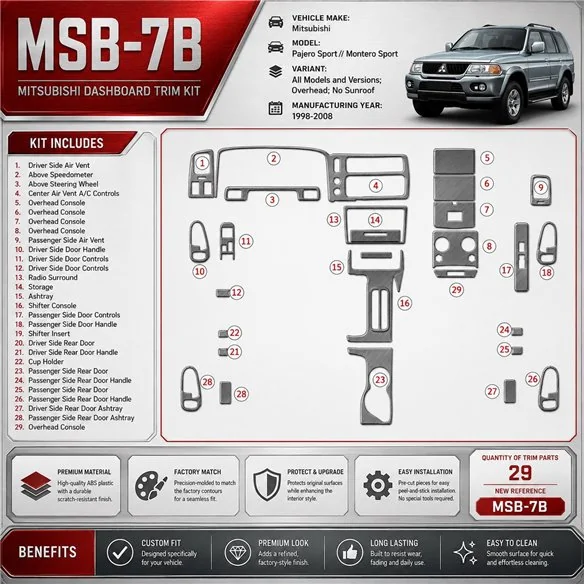 Mitsubishi Pajero Sport/Montero Sport 1998-2008 3D Cockpit Dekor Interieurleisten Set 29-teilig