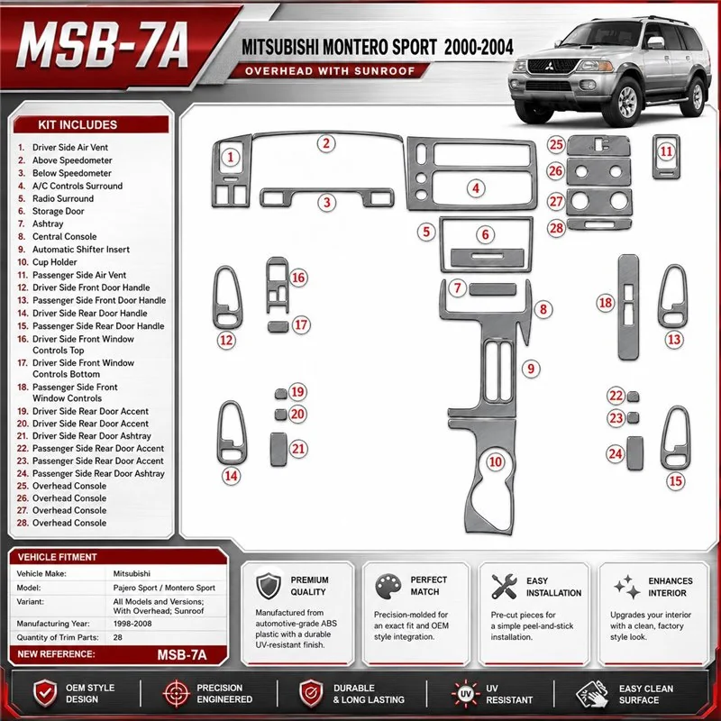 Mitsubishi Pajero Sport/Montero Sport 1998-2008 3D Cockpit Dekor Interieurleisten Set 28-teilig