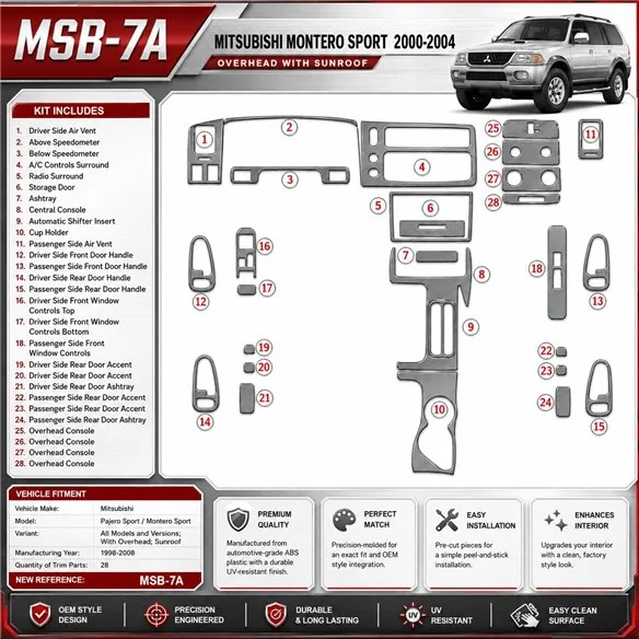 Mitsubishi Pajero Sport/Montero Sport 1998-2008 3D Cockpit Dekor Interieurleisten Set 28-teilig