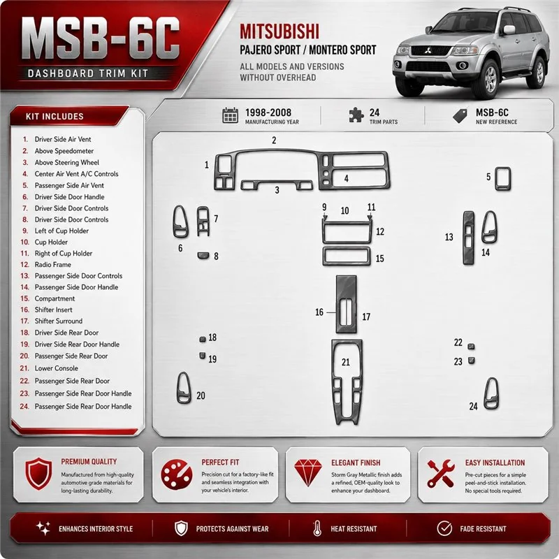 Mitsubishi Pajero Sport/Montero Sport 1998-2008 3D Cockpit Dekor Interieurleisten Set 24-teilig
