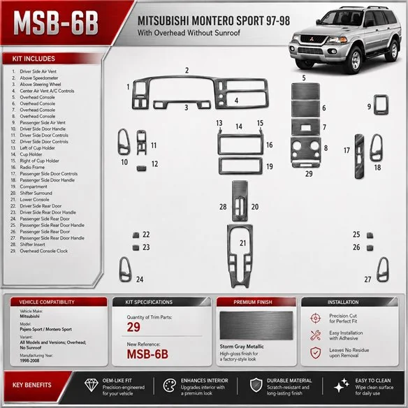 Mitsubishi Pajero Sport/Montero Sport 1998-2008 3D Cockpit Dekor Interieurleisten Set 29-teilig