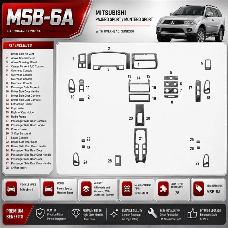 Mitsubishi Pajero Sport/Montero Sport 1998-2008 3D Cockpit Dekor Interieurleisten Set 28-teilig