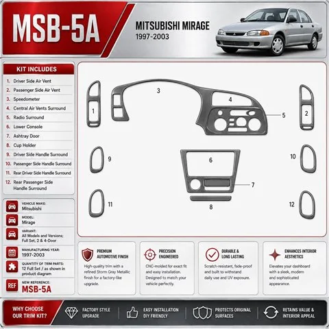 Mitsubishi Mirage 1997-2003 3D Cockpit Dekor Interieurleisten Set Full Set / as shown in product diagram-teilig