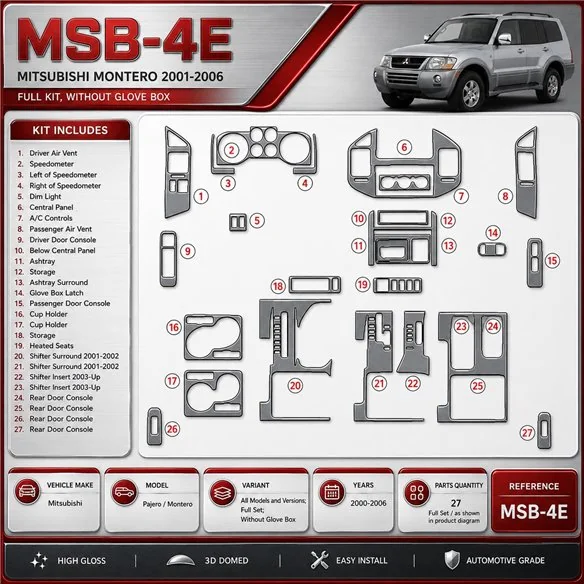 Mitsubishi Pajero/Montero 2000-2006 3D Cockpit Dekor Interieurleisten Set Full Set / as shown in product diagram-teilig