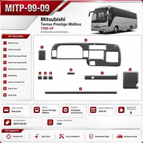Mitsubishi Temsa Prestige Midibus 1999-heute 3D Cockpit Dekor Interieurleisten Set 9-teilig