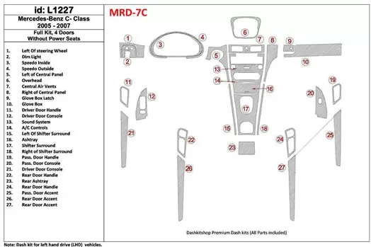 Mercedes Benz W203 C Cl 2005-2007 Voll Satz, 4 Doors Coupe, Without Power Seats BD innenausstattung armaturendekor cockpit dekor