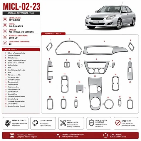 Mitsubishi Colt-Lancer 2002-heute 3D Cockpit Dekor Interieurleisten Set 23-teilig