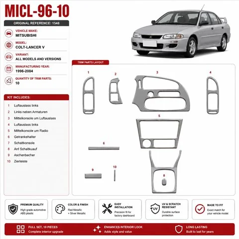 Mitsubishi Colt-Lancer V 1996-2004 3D Cockpit Dekor Interieurleisten Set 10-teilig