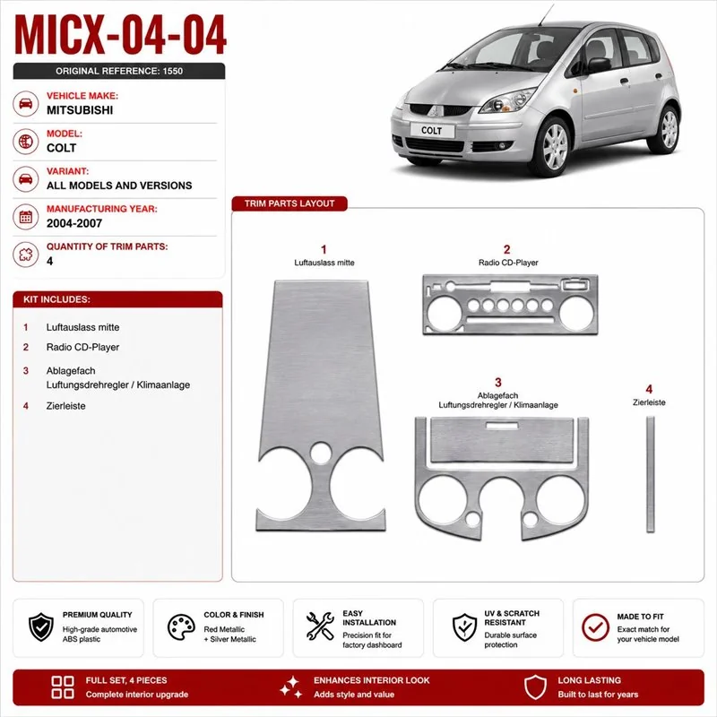 Mitsubishi Colt 2004-2007 3D Cockpit Dekor Interieurleisten Set 4-teilig