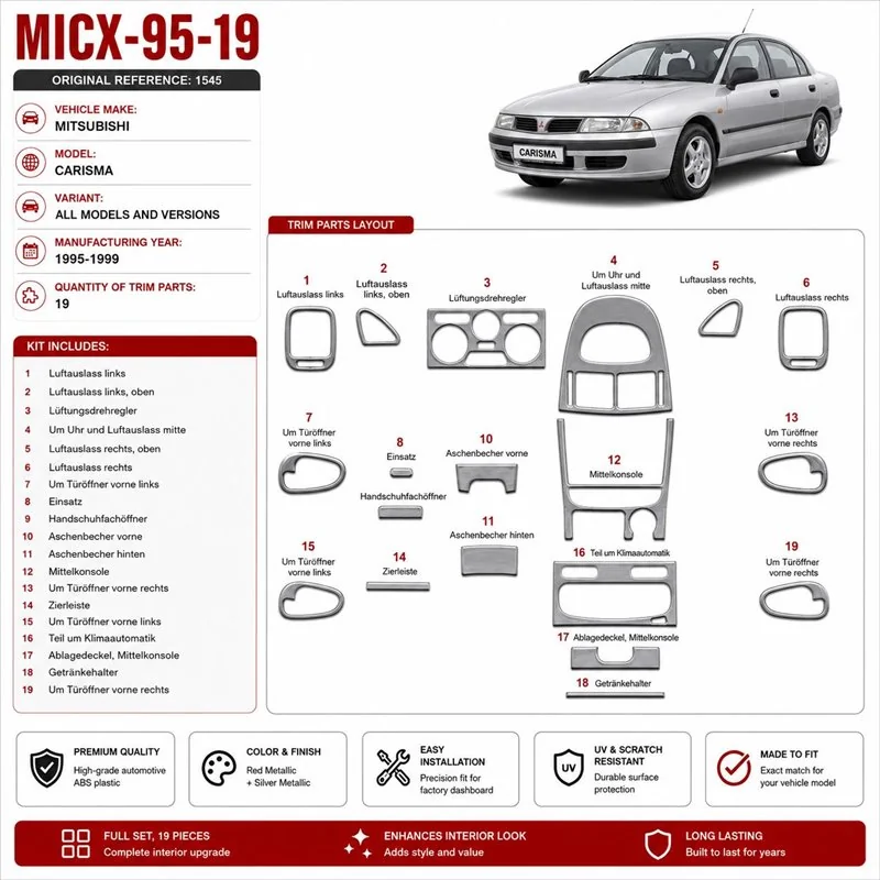 Mitsubishi Carisma 1995-1999 3D Cockpit Dekor Interieurleisten Set 19-teilig