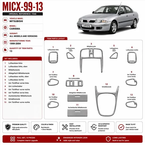 Mitsubishi Carisma 1999-2004 3D Cockpit Dekor Interieurleisten Set 13-teilig