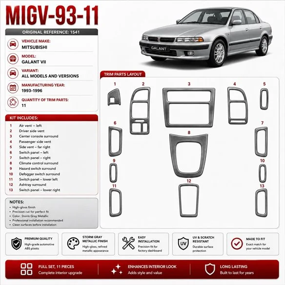 Mitsubishi Galant VII 1993-1996 3D Cockpit Dekor Interieurleisten Set 11-teilig