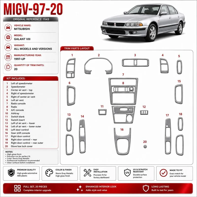 Mitsubishi Galant VIII 1997-heute 3D Cockpit Dekor Interieurleisten Set 20-teilig