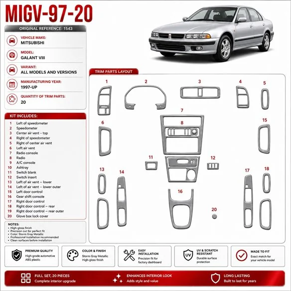 Mitsubishi Galant VIII 1997-heute 3D Cockpit Dekor Interieurleisten Set 20-teilig