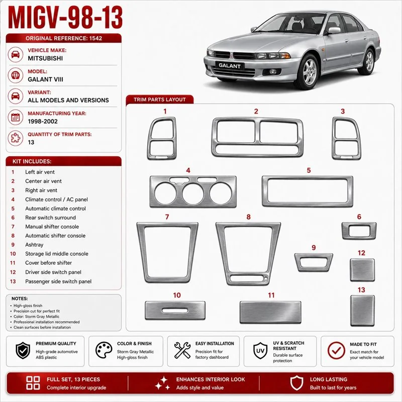 Mitsubishi Galant VIII 1998-2002 3D Cockpit Dekor Interieurleisten Set 13-teilig