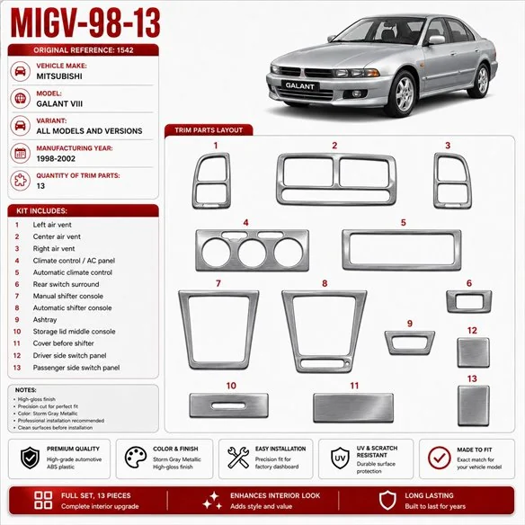 Mitsubishi Galant VIII 1998-2002 3D Cockpit Dekor Interieurleisten Set 13-teilig