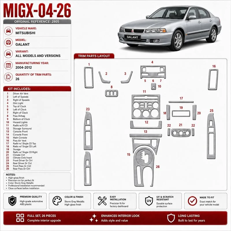 Mitsubishi Galant 2004-2012 3D Cockpit Dekor Interieurleisten Set 26-teilig