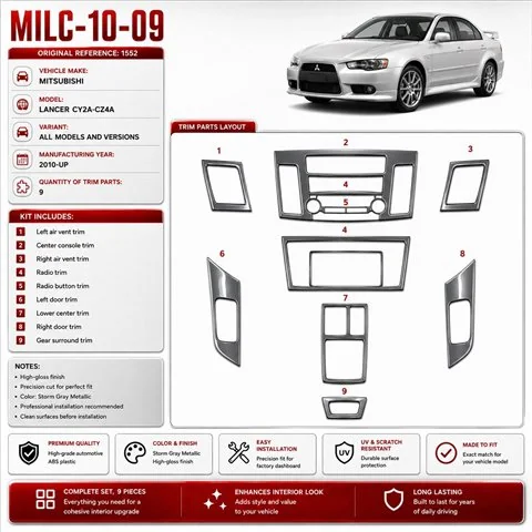Mitsubishi Lancer CY2A–CZ4A 2010-heute 3D Cockpit Dekor Interieurleisten Set 9-teilig
