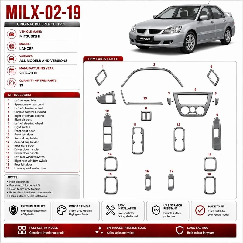 Mitsubishi Lancer 2002-2009 3D Cockpit Dekor Interieurleisten Set 19-teilig
