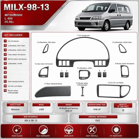 Mitsubishi L 400 1998-heute 3D Cockpit Dekor Interieurleisten Set 13-teilig
