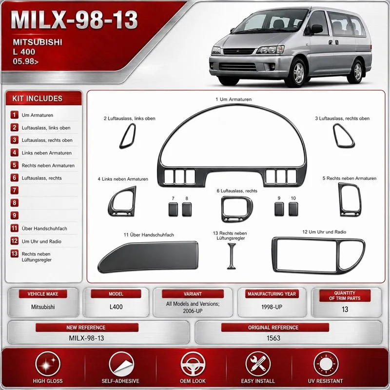 Mitsubishi L 400 1998-heute 3D Cockpit Dekor Interieurleisten Set 13-teilig