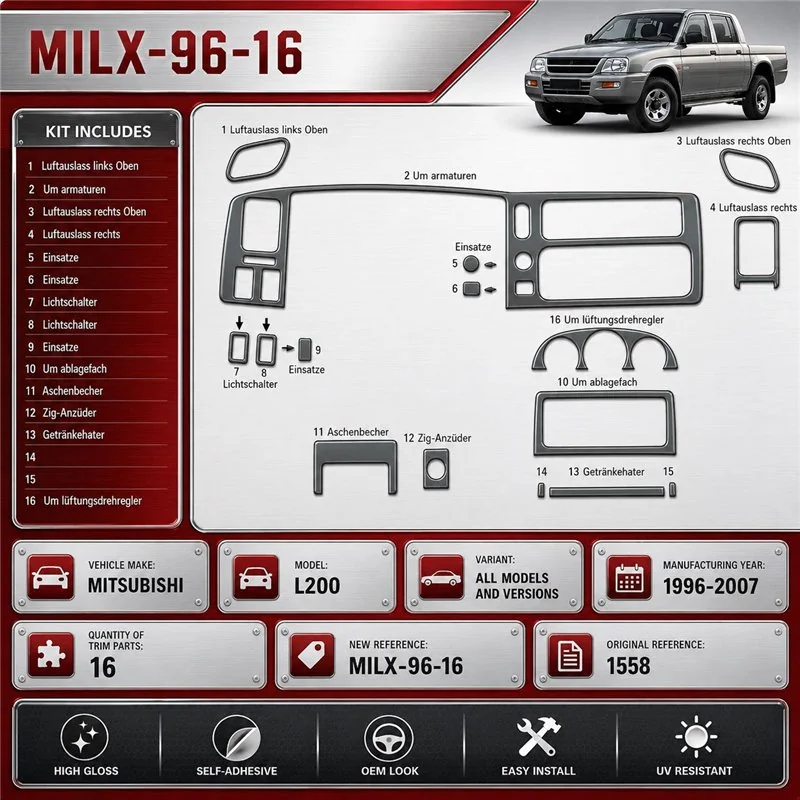 Mitsubishi L 200 1996-2007 3D Cockpit Dekor Interieurleisten Set 16-teilig