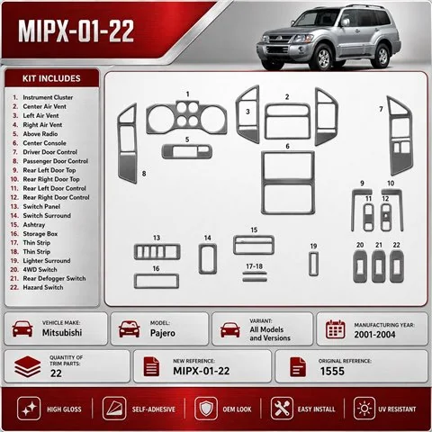 Mitsubishi Pajero 2001-2004 3D Cockpit Dekor Interieurleisten Set 22-teilig