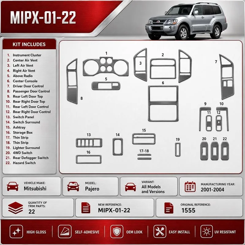Mitsubishi Pajero 2001-2004 3D Cockpit Dekor Interieurleisten Set 22-teilig
