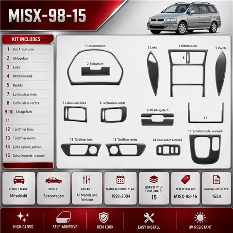 Mitsubishi Spacewagon 1998-2004 3D Cockpit Dekor Interieurleisten Set 15-teilig