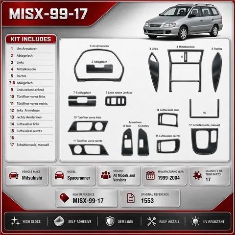 Mitsubishi Spacerunner 1999-2004 3D Cockpit Dekor Interieurleisten Set 17-teilig