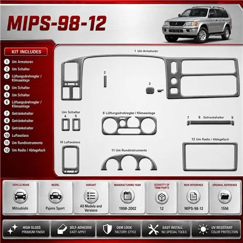Mitsubishi Pajero Sport 1998-2002 3D Cockpit Dekor Interieurleisten Set 12-teilig