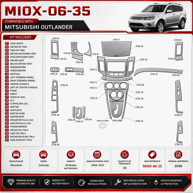 Mitsubishi Outlander 2006-2012 3D Cockpit Dekor Interieurleisten Set 35-teilig