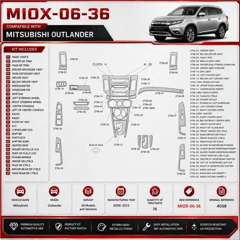 Mitsubishi Outlander 2006-2012 3D Cockpit Dekor Interieurleisten Set 36-teilig