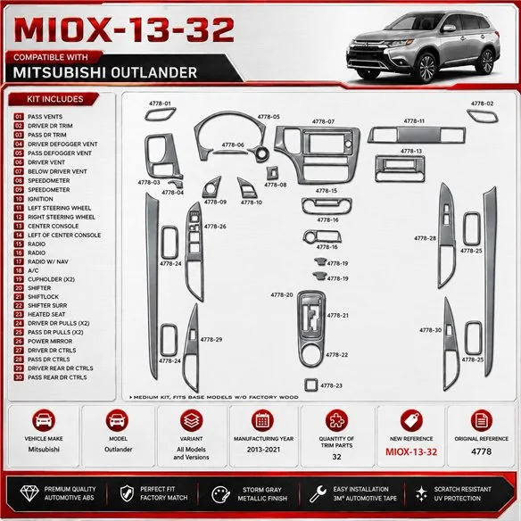 Mitsubishi Outlander 2013-2021 3D Cockpit Dekor Interieurleisten Set 32-teilig