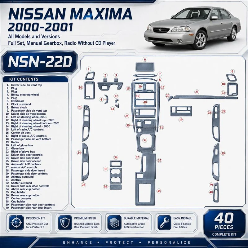 Nissan Maxima 2000-2001 3D Cockpit Dekor Interieurleisten Set 40-teilig