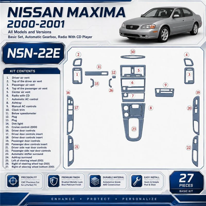 Nissan Maxima 2000-2001 3D Cockpit Dekor Interieurleisten Set 27-teilig