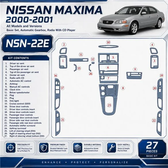 Nissan Maxima 2000-2001 3D Cockpit Dekor Interieurleisten Set 27-teilig