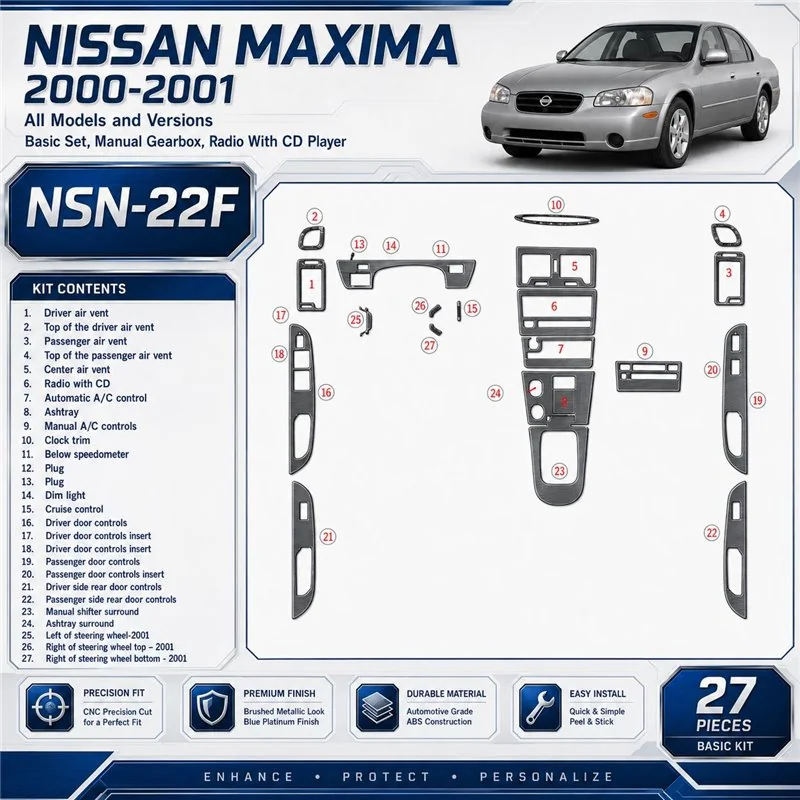 Nissan Maxima 2000-2001 3D Cockpit Dekor Interieurleisten Set 27-teilig