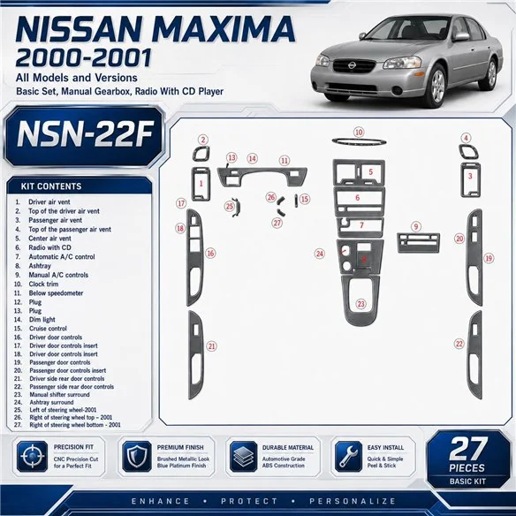 Nissan Maxima 2000-2001 3D Cockpit Dekor Interieurleisten Set 27-teilig