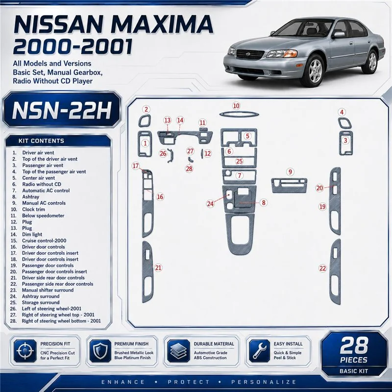 Nissan Maxima 2000-2001 3D Cockpit Dekor Interieurleisten Set 28-teilig
