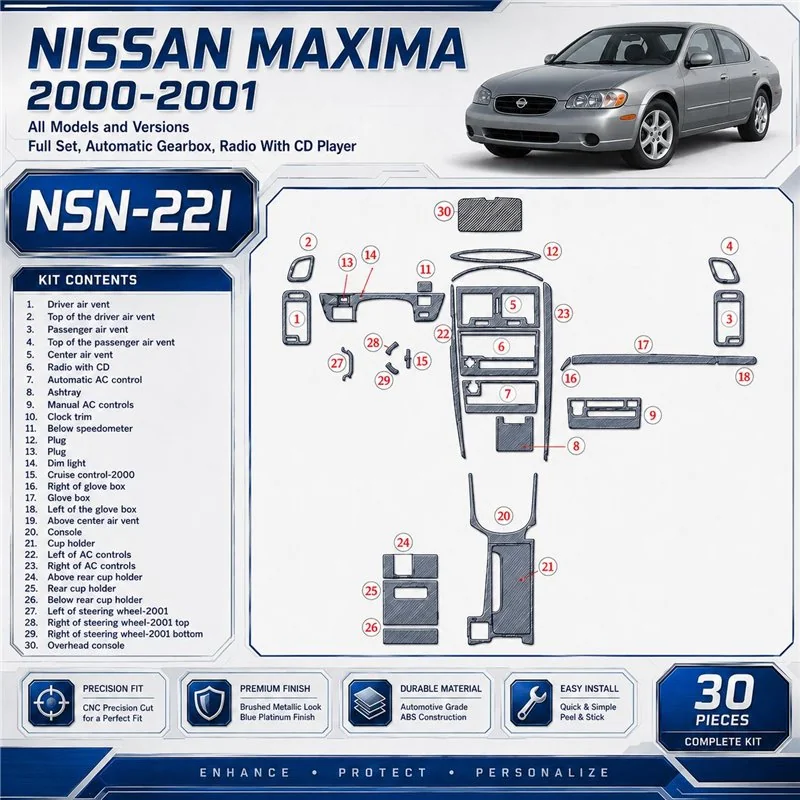 Nissan Maxima 2000-2001 3D Cockpit Dekor Interieurleisten Set 30-teilig