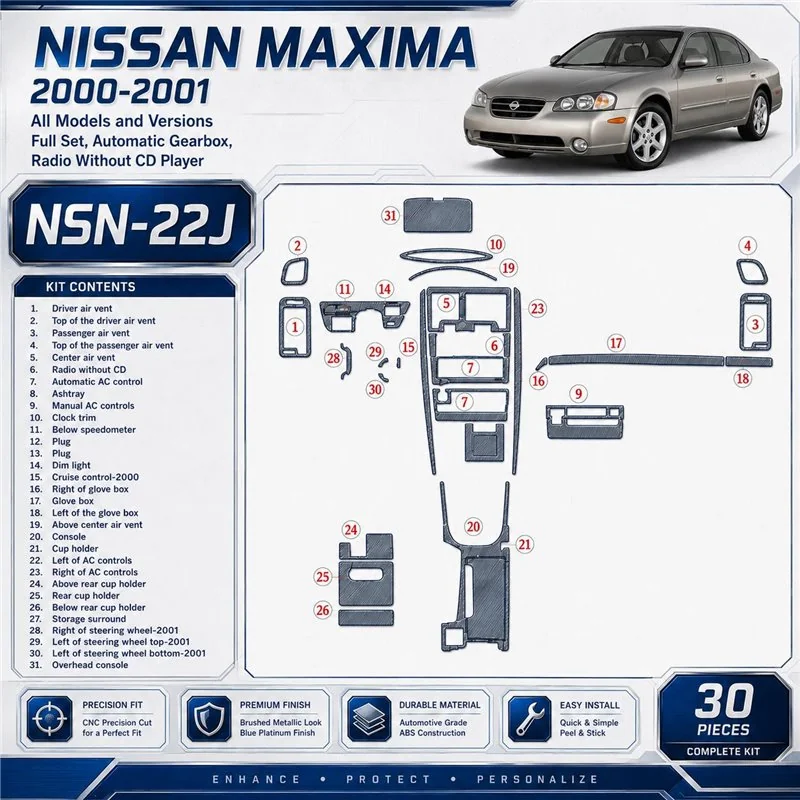 Nissan Maxima 2000-2001 3D Cockpit Dekor Interieurleisten Set 30-teilig
