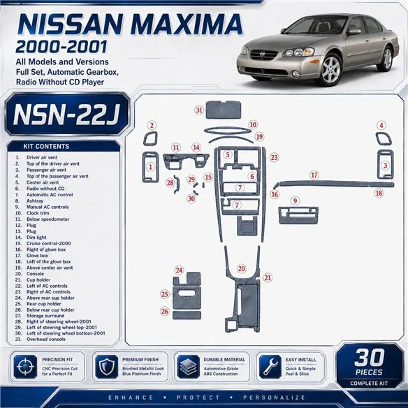 Nissan Maxima 2000-2001 3D Cockpit Dekor Interieurleisten Set 30-teilig