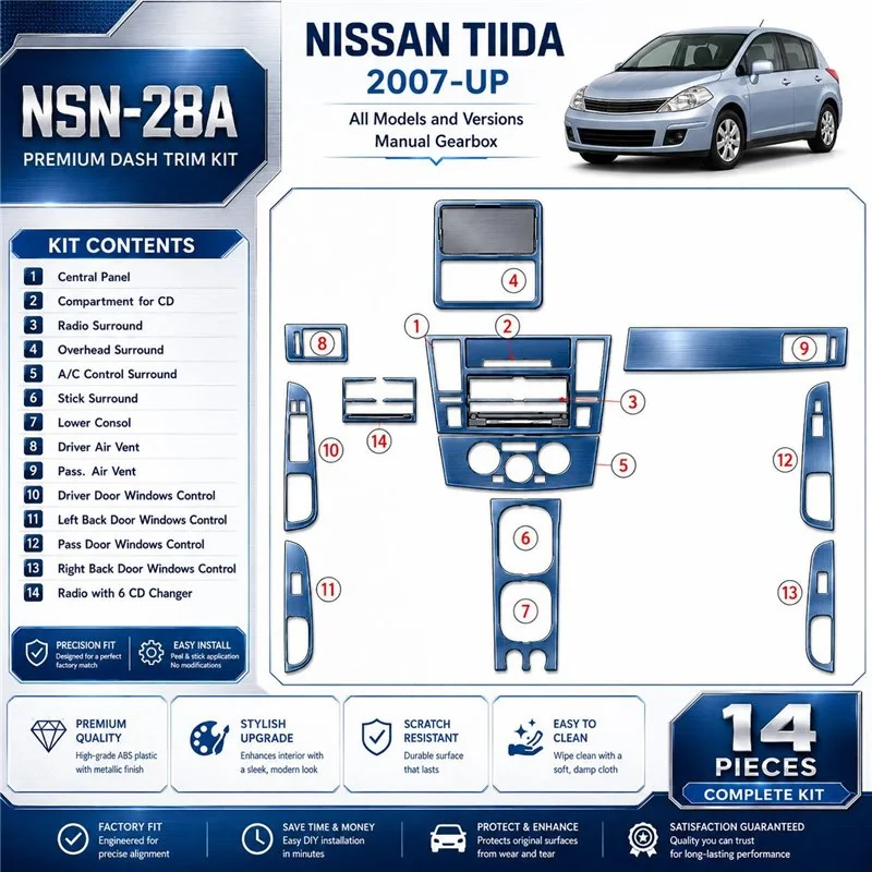 Nissan Tiida 2007-heute 3D Cockpit Dekor Interieurleisten Set Full Set / as shown in product diagram-teilig
