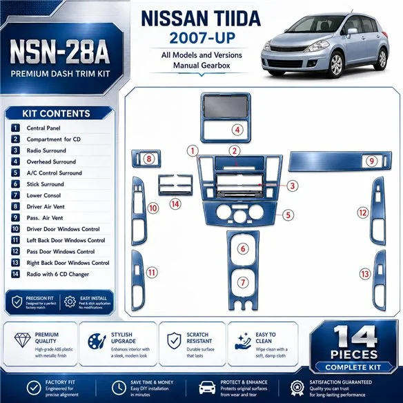 Nissan Tiida 2007-heute 3D Cockpit Dekor Interieurleisten Set Full Set / as shown in product diagram-teilig