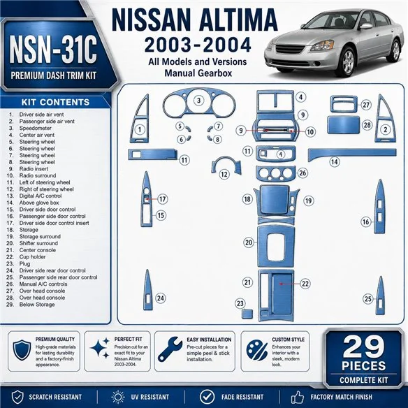 Nissan Altima 2003-2004 3D Cockpit Dekor Interieurleisten Set Full Set / as shown in product diagram-teilig