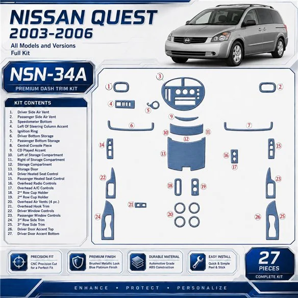 Nissan Quest 2003-2006 3D Cockpit Dekor Interieurleisten Set Full Set / as shown in product diagram-teilig